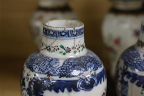 A pair of Chinese famille rose vases, a pair Samson vases and cover, and an Imari vase and cover smallest 15cm, tallest 22cm